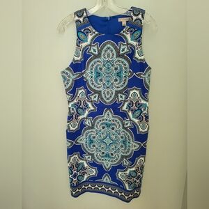 Dress Barn Women 12 Sleeveless sheath dress pockets stretch blue knee length new